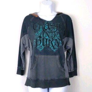 Crash & Burn Women's Hooded  shirt long sleeve with embellishments Size S